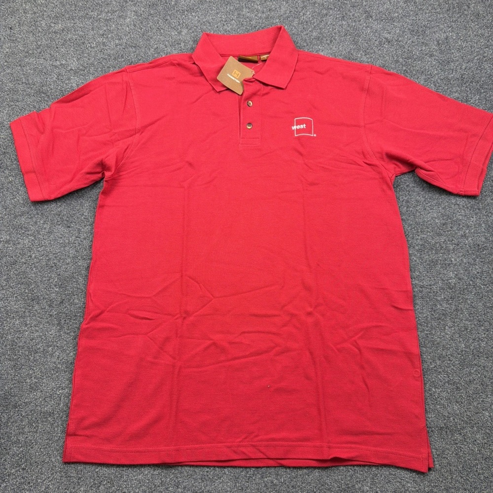 NEW Harriton Mens L Red West Promo 100% Cotton Embroidered Golf Polo Shirt NWT